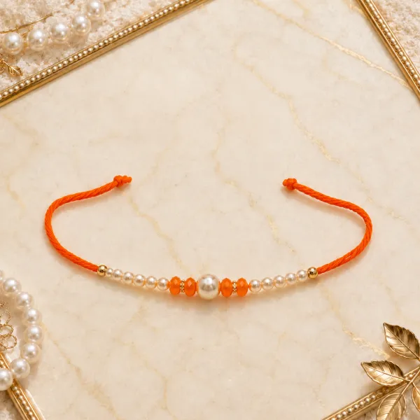 Orange Pearl Beads Rakhi for Brother