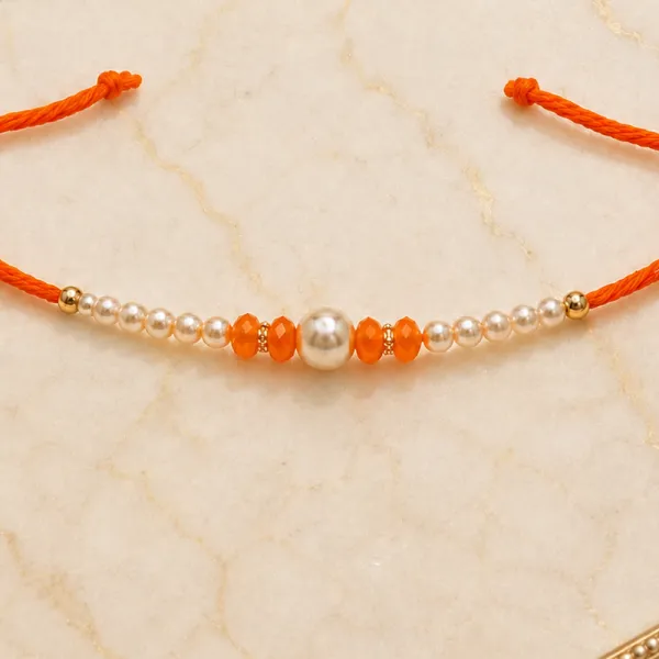 Orange Pearl Beads Rakhi for Brother
