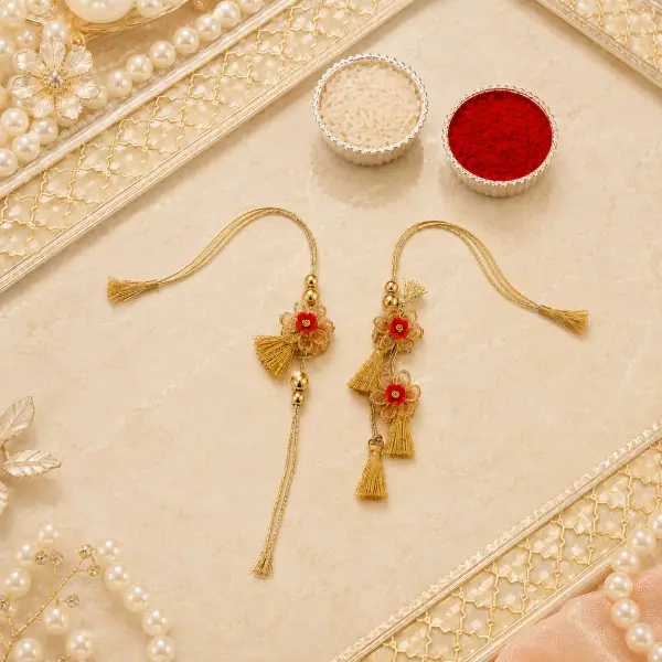 Golden Beaded Bhaiya Bhabhi Rakhi Set