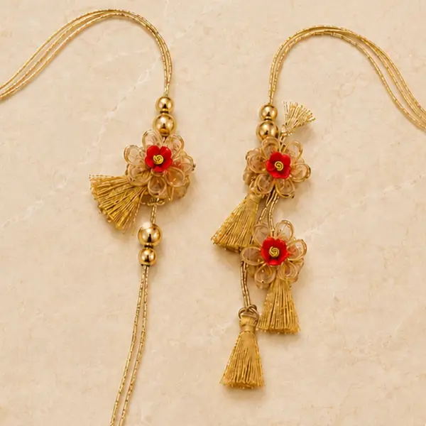 Golden Beaded Bhaiya Bhabhi Rakhi Set