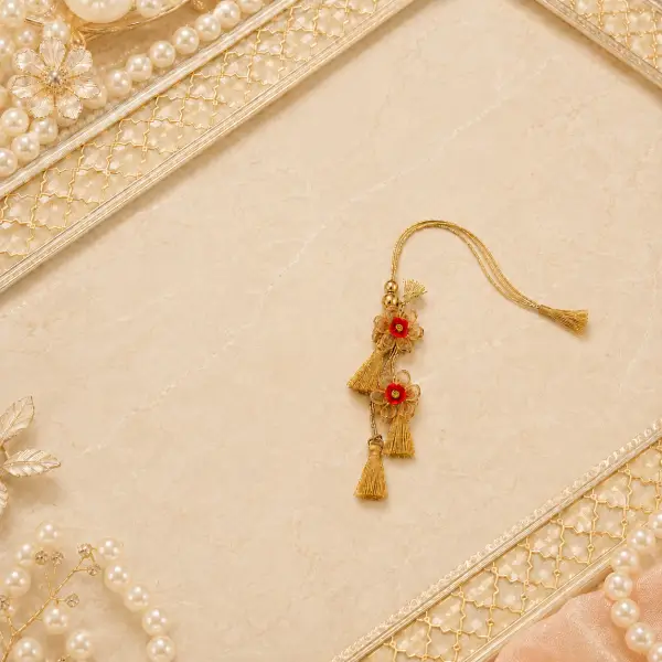 Golden Beaded Bhaiya Bhabhi Rakhi Set