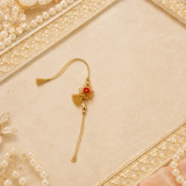 Golden Beaded Bhaiya Bhabhi Rakhi Set