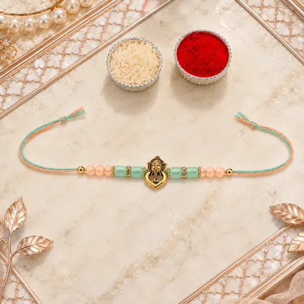 Ganesha Colourful Thread Rakhi with Roli Chawal