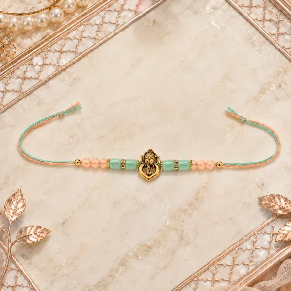 Ganesha Colourful Thread Rakhi with Roli Chawal