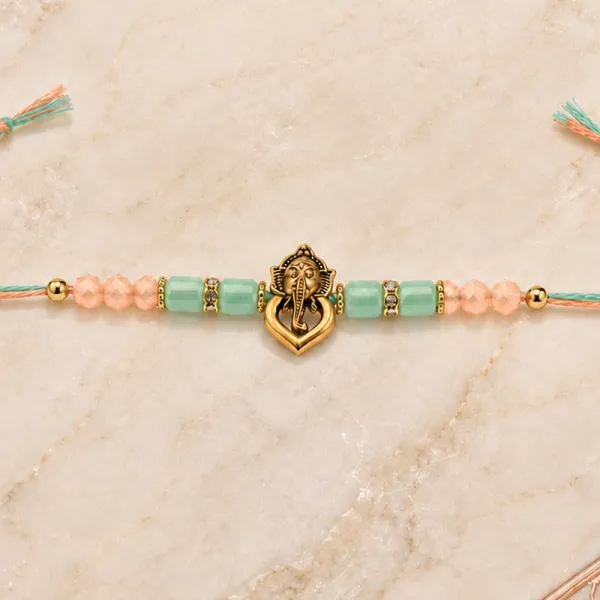 Ganesha Colourful Thread Rakhi with Roli Chawal