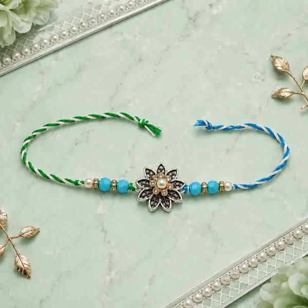 Floral Blue Bead Rakhi for Brother