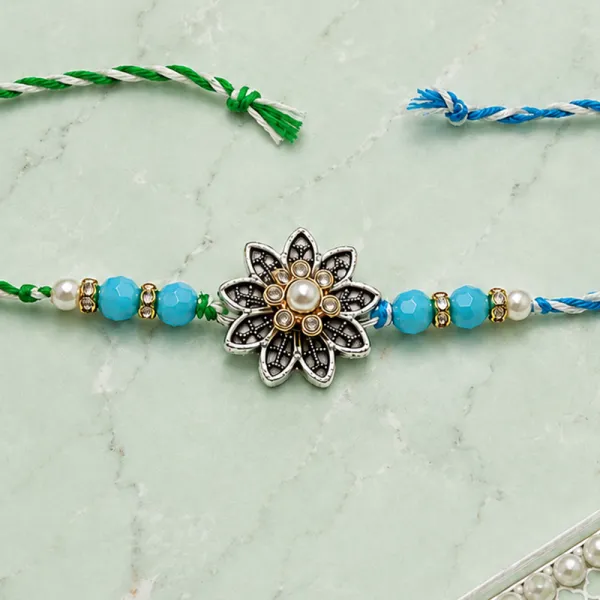 Floral Blue Bead Rakhi for Brother