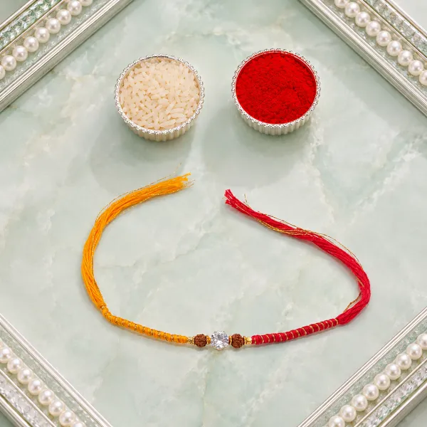 Premium Shining Diamond Rudraksh Rakhi for Brother