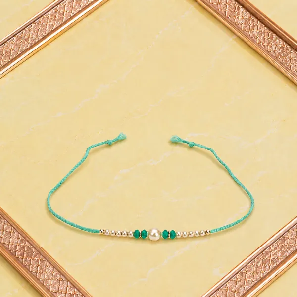 Blue Pearl Beaded Designer Rakhi for Brother