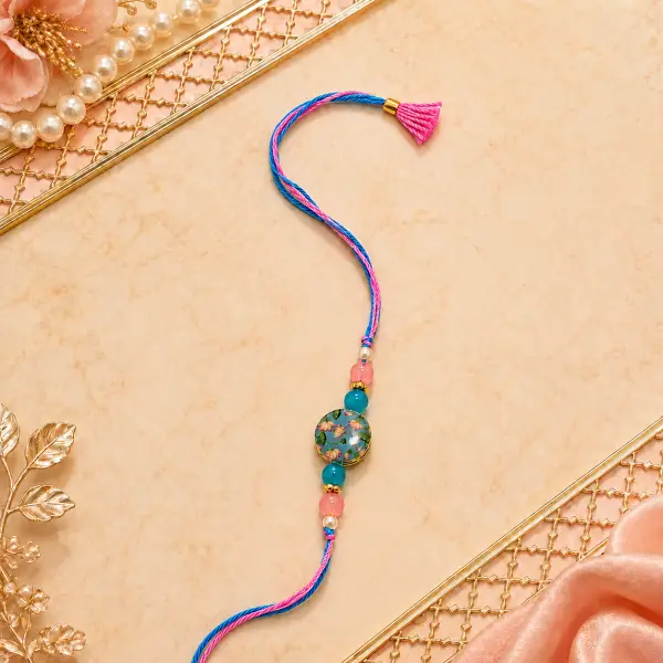 Pastel Bhaiya Bhabhi Lumba Rakhi Set with Kundan Beads