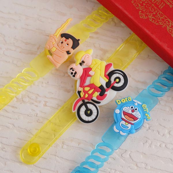 Three Cartoon Bracelet Rakhi Set For Kids