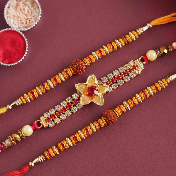 Rudraksha and Golden Rakhi Set