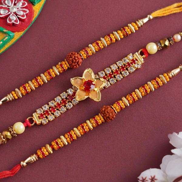 Rudraksha and Golden Rakhi Set