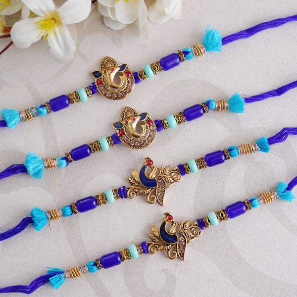 Two Ganesha and Two Peacock Rakhi Set