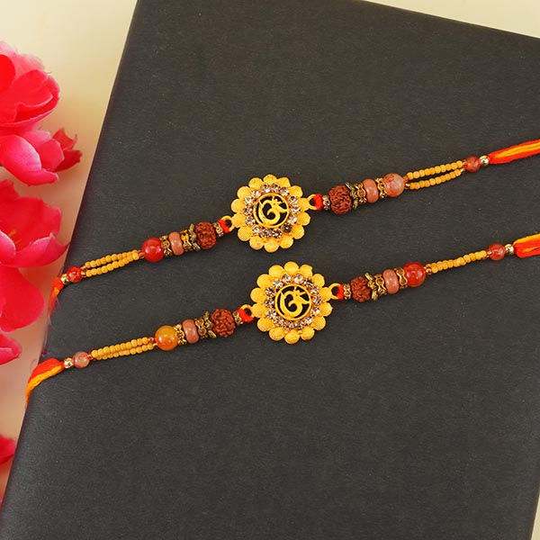 Two Golden Om and Two Beaded Rakhi Set - Fiji