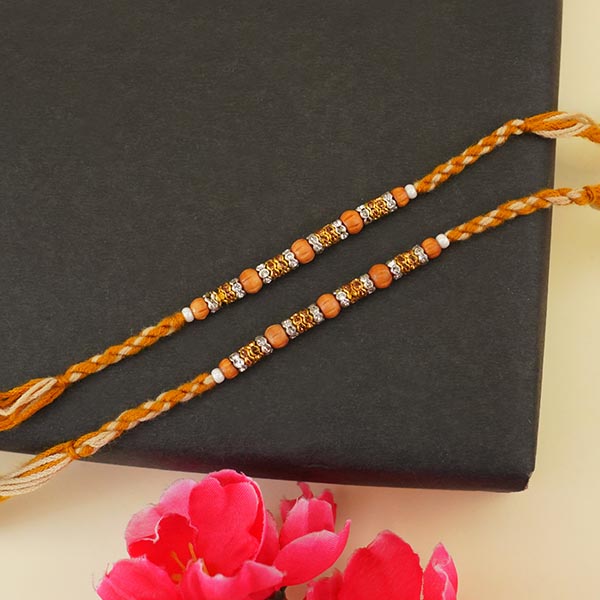 Two Golden Om and Two Beaded Rakhi Set - Fiji