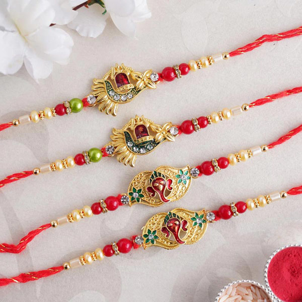 Set of 4 Golden Designer Rakhi - Philippines