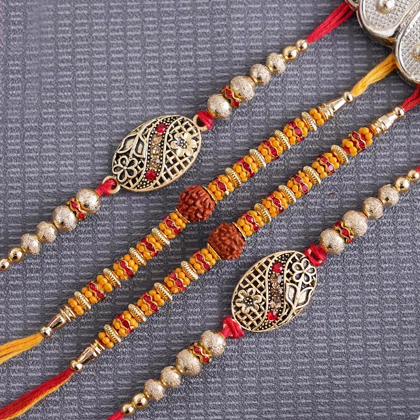 Two Antique and Two Rudraksha Rakhi Set