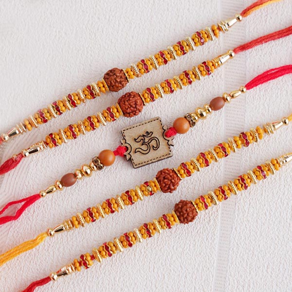 Four Rudraksha and One Om Rakhi