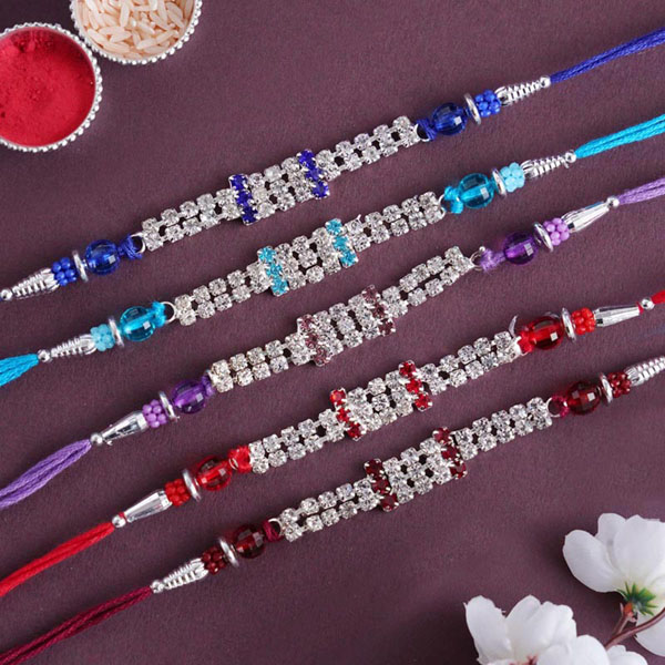 Five Colorful Stone Rakhi Set