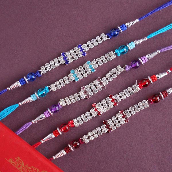 Five Colorful Stone Rakhi Set