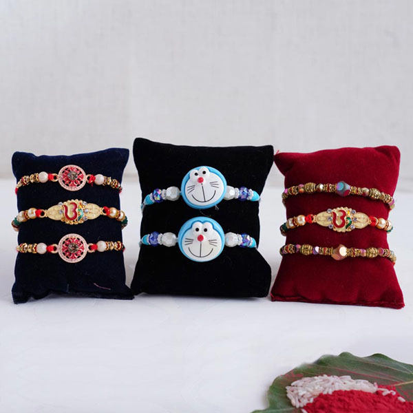 Six Designer Rakhi and Two Doremon Rakhi