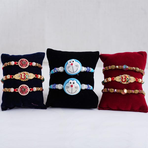 Six Designer Rakhi and Two Doremon Rakhi