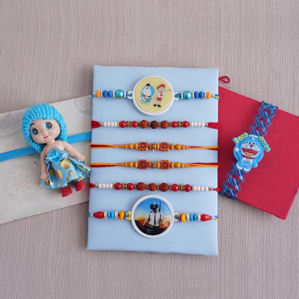 Kids Rakhi and Rudraksha Rakhi Set of Eight