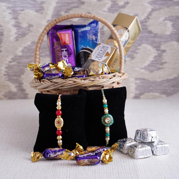 Rakhi Set of Two with Chocolates and Cookies