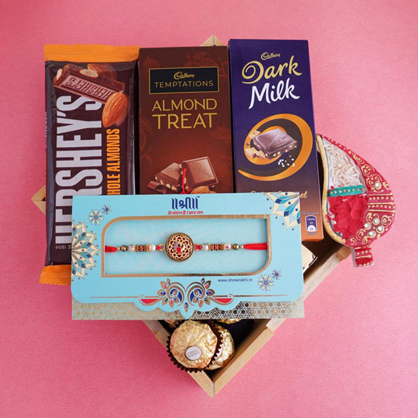 Designer Rakhi With Chocolate Combo