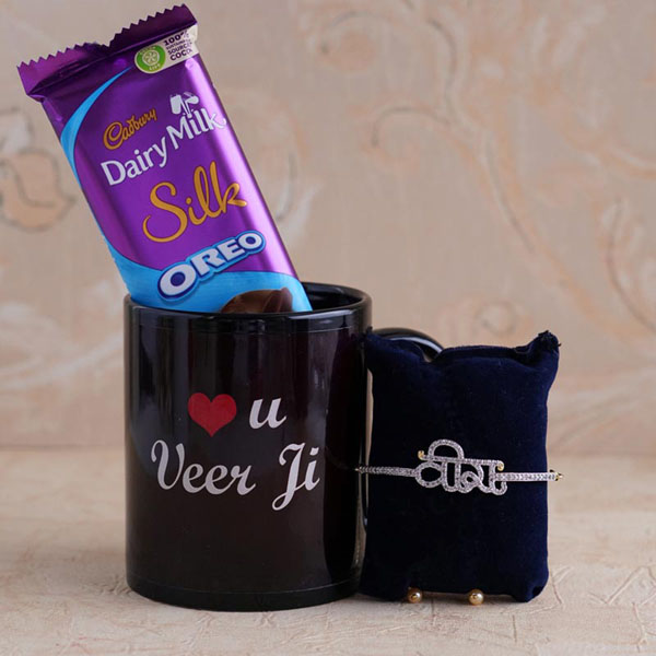 Veera Rakhi and Mug with Chocolate