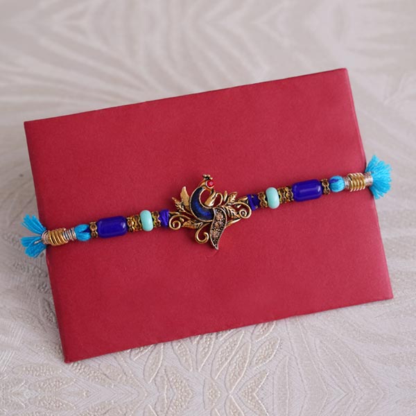 Peacock Golden Rakhi With Mug and Chocolates