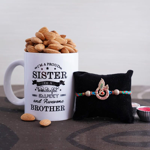Krishna Rakhi with Mug and Almonds