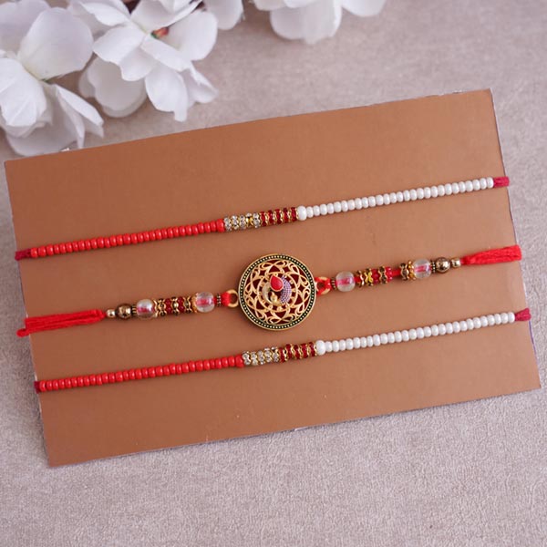 Three Brothers Rakhi with Almonds Potli and Chocolates