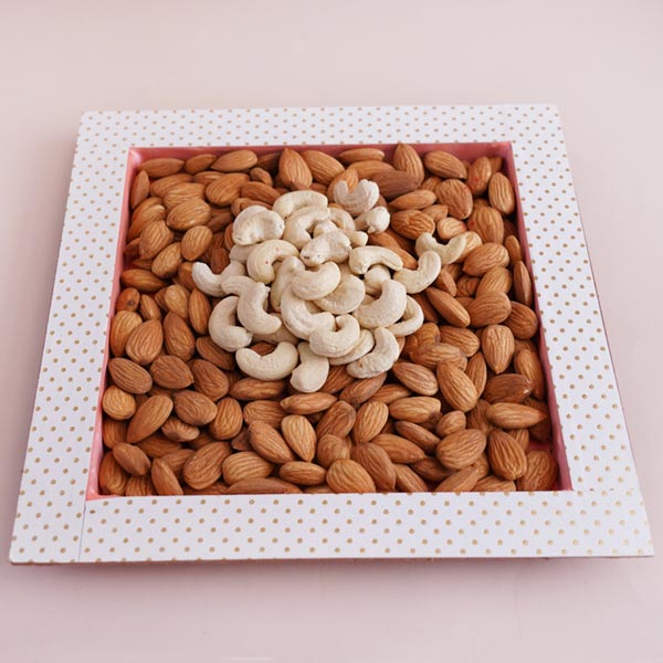 Set of 2 Rakhi with Dryfruits Tray and Chocolates