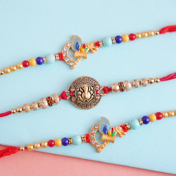 5 Designer Rakhi Set with Dryfruits and Chocolates