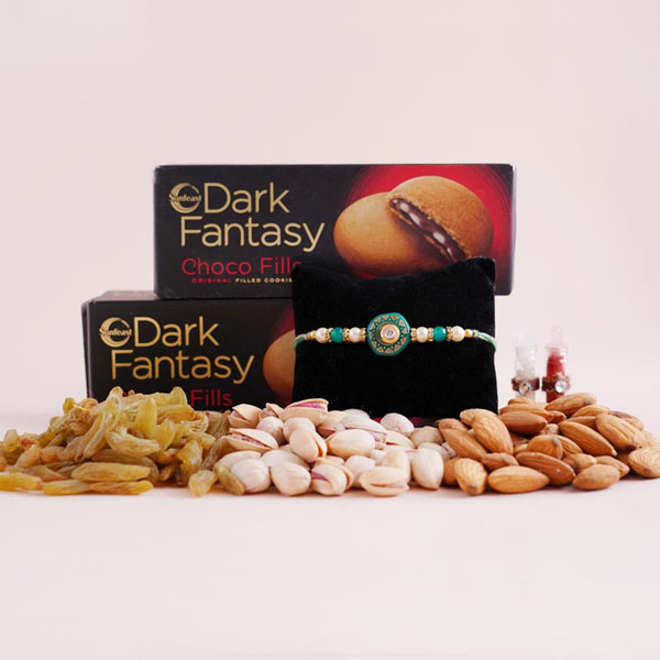 Ethnic Rakhi with Dryfruits and Cookies