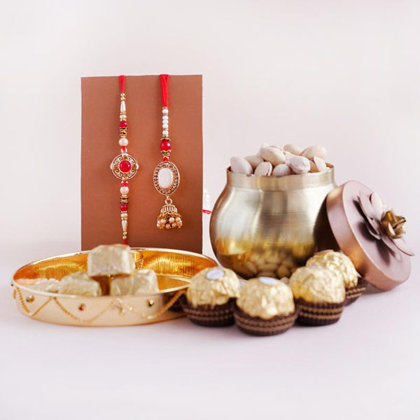 Bhaiya Bhabhi Rakhi with Pistas and Chocolates