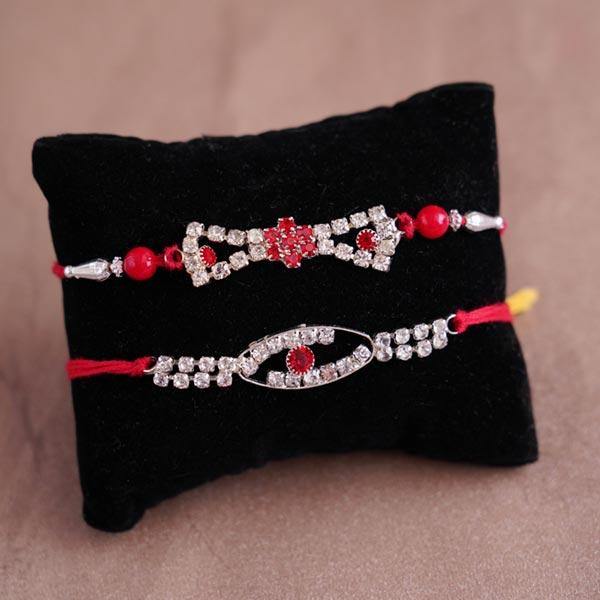 Two Stone Rakhi Set with Raisin Potli