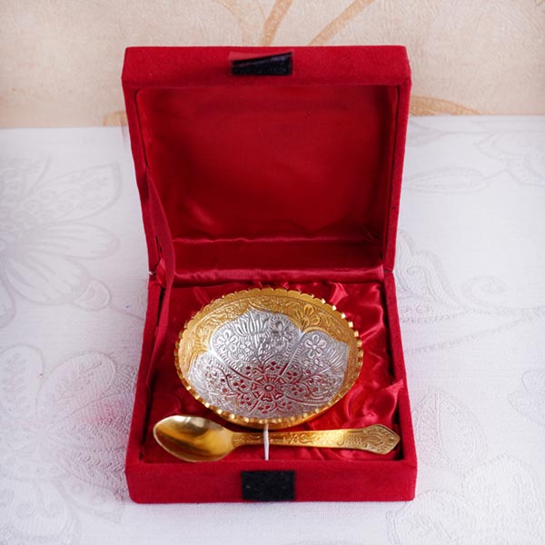 Rudraksha Bracelet Rakhi with Almonds and Golden Bowl