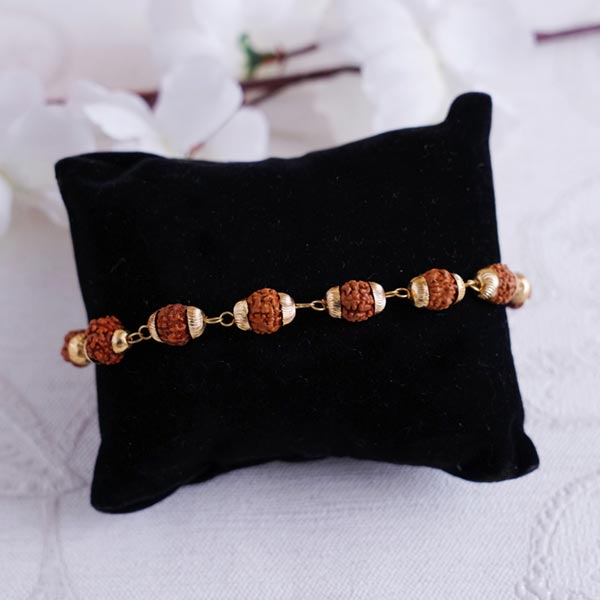 Rudraksha Bracelet Rakhi with Almonds and Golden Bowl