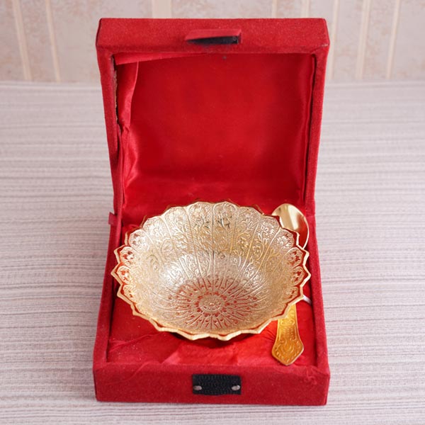 Designer Ganesha Rakhi with Cashew and Golden Bowl