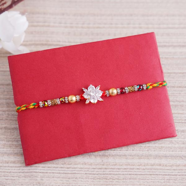 Designer Stone Rakhi with Haldiram Peanuts and Silver Bowl