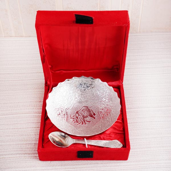 Designer Stone Rakhi with Haldiram Peanuts and Silver Bowl