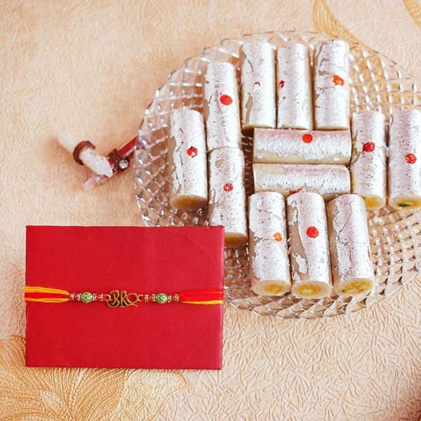 Rudraksha Rakhi with Kaju Roll