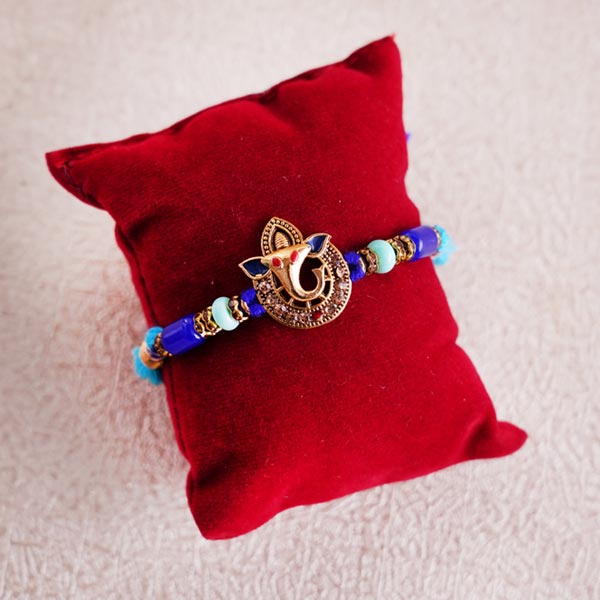 Three Auspicious Rakhis with Money Plant Combo