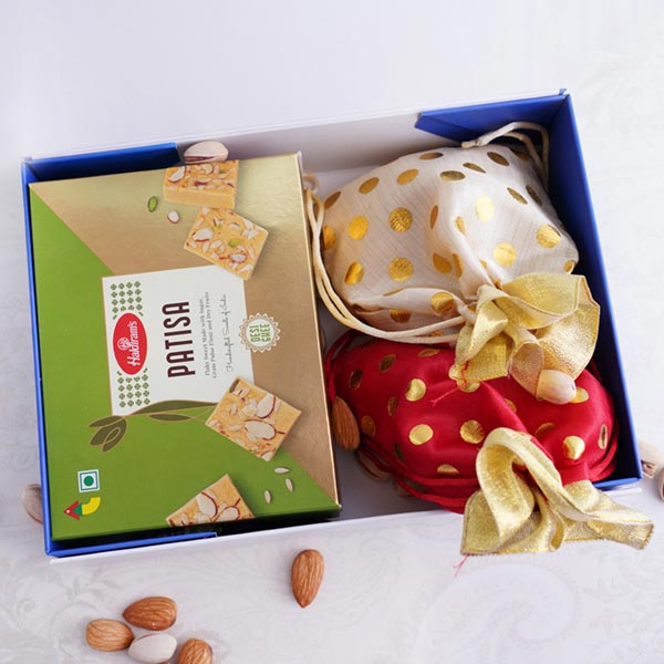 AD Rakhi with Sweets and Dryfruits Signature Box