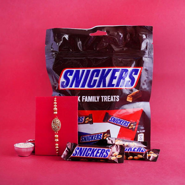 Antique Rakhi with Snicker Chocolates