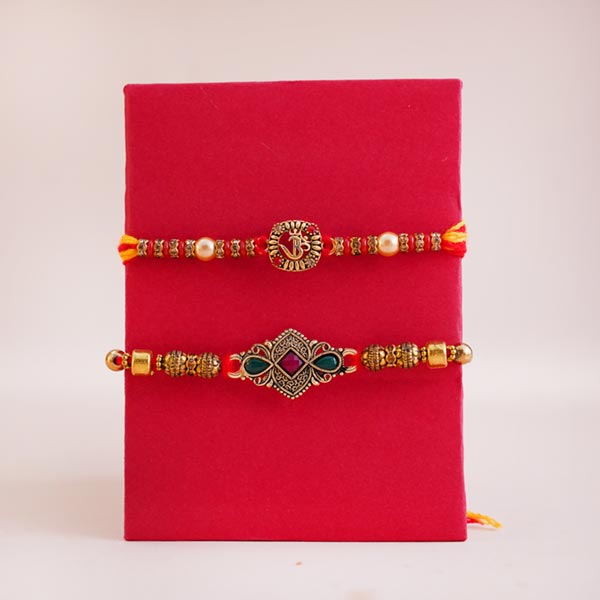 Set of 2 Designer Rakhi with Sweets and Cashews