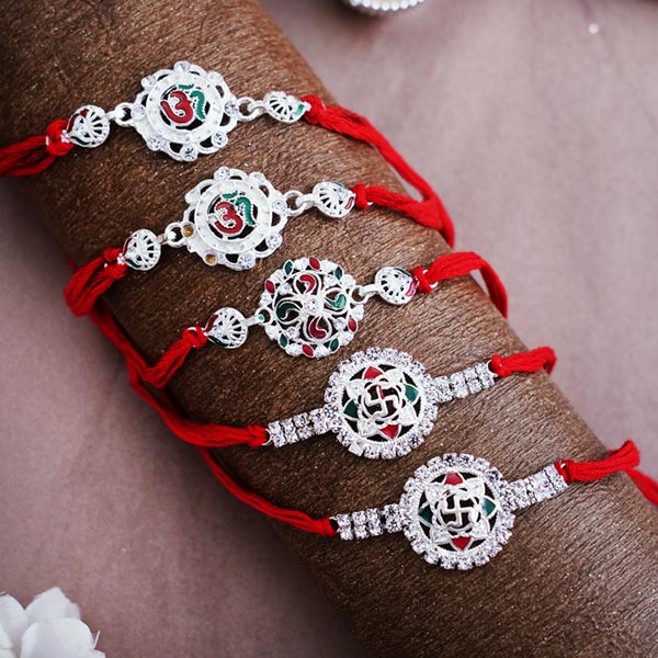 Five Silver Rakhi Set